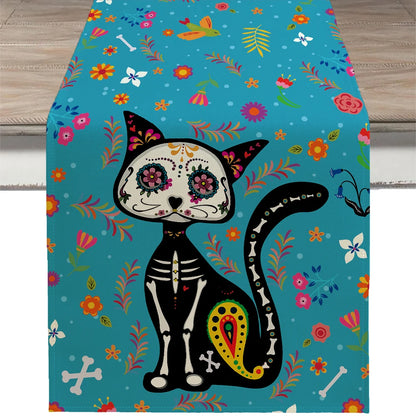 13x72 Inch Day of the Dead Mexican Carnival Skeleton Table Runner Style Decor