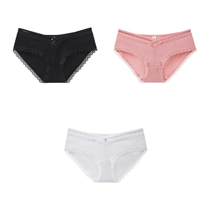 3Pcs Cotton Briefs Underwear Women Solid Soft Underpants Low-Rise Panties