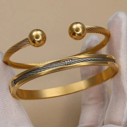 Stainless Steel Ball Open Cuff Bangle Wire Rope Bracelet Wrist Ornament Jewelry Gift