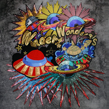 Craft Beaded Sequin Globe Embroidery Patches Iron on Applique Badge Clothes DIY Sewing
