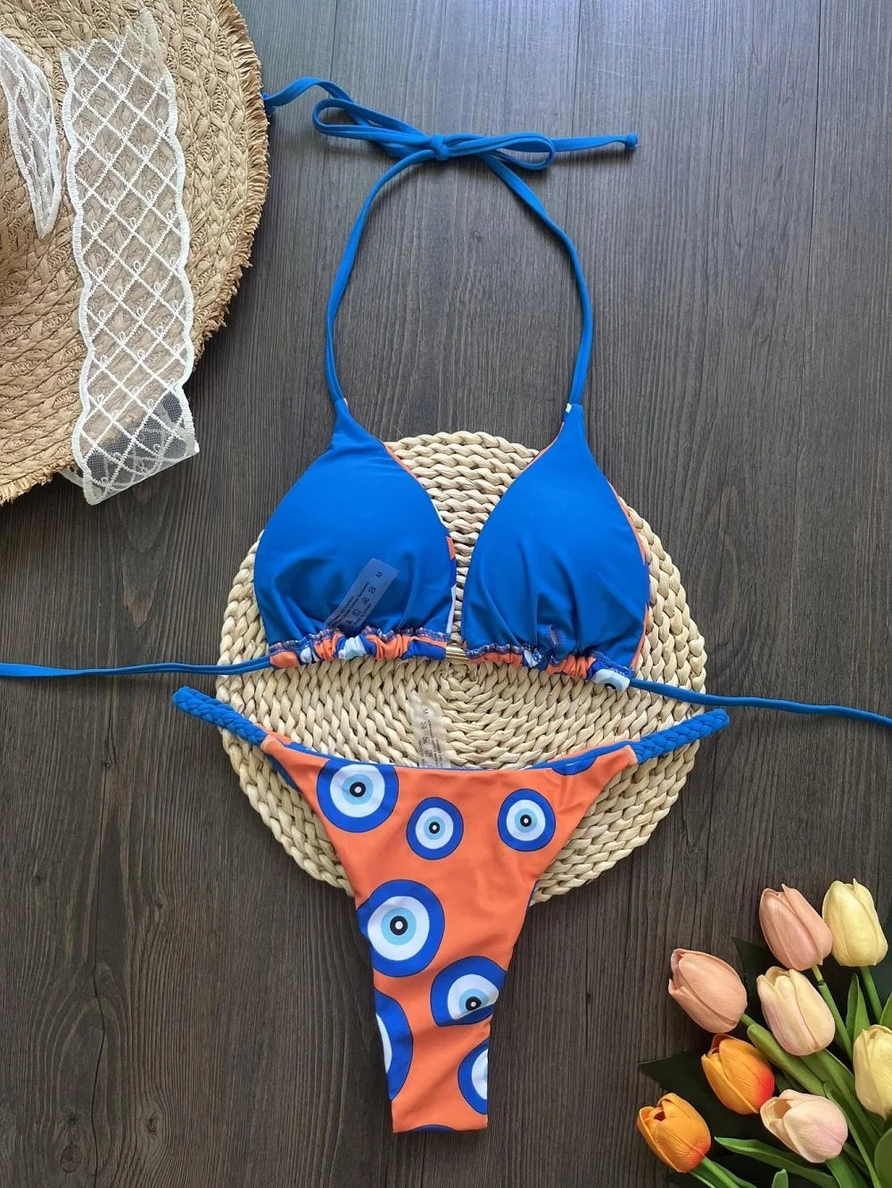 Sexy Women Swimsuit Print Bandage Bikini Two-piece Triangle Swimwear Bathing Suit Brazilian Suit