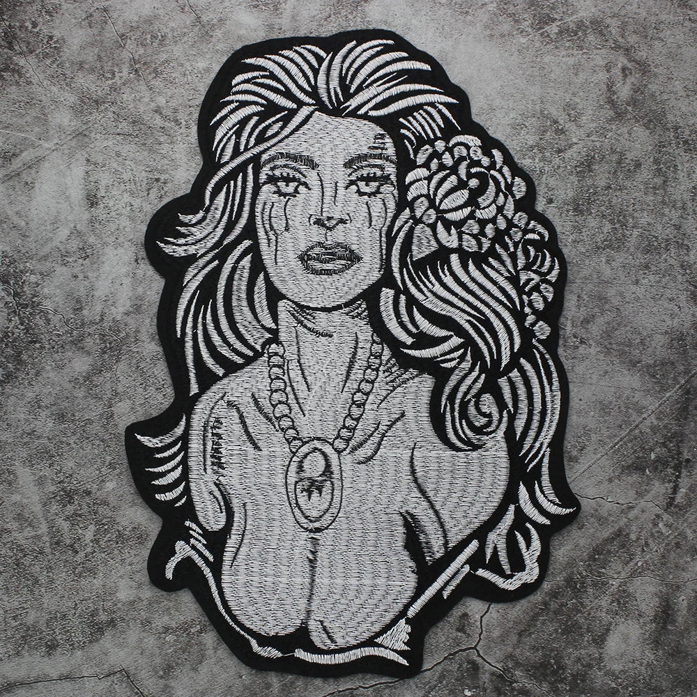 Embroidered Beauty Sexy Red Rose Love face Girl Patch Iron On Embroidered Patches for Clothes