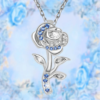 Luxury Romantic Design Blue White Rose Zircon Pendant Necklace