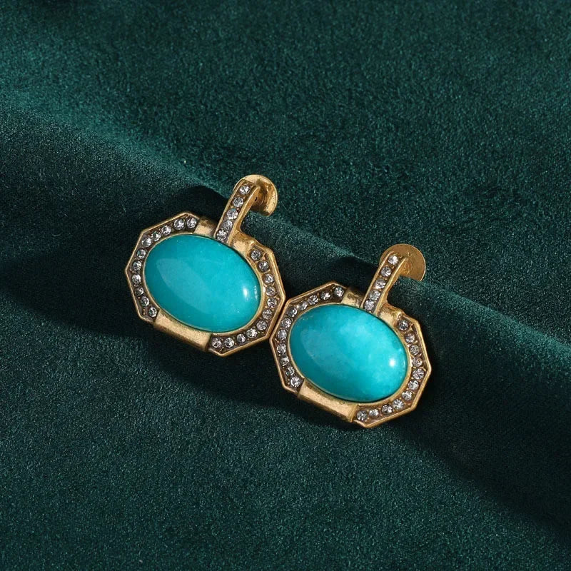 Women Gothic Vintage Designer Natural Blue Stone Stud Earrings