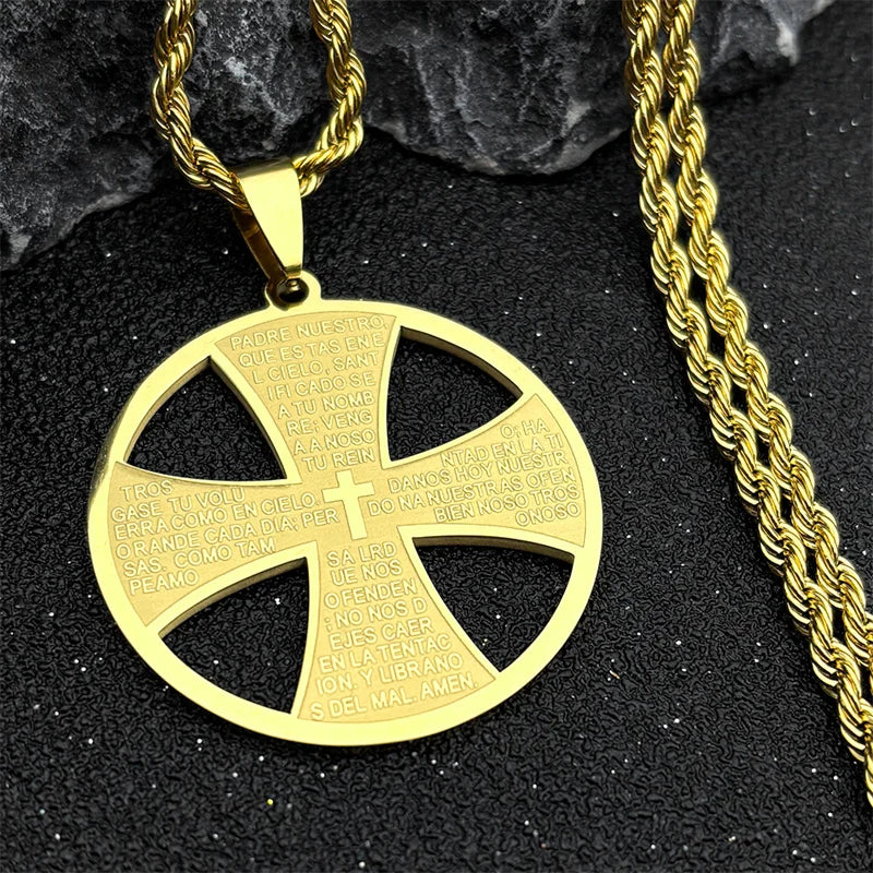 Men Stainless Steel Christian Bible Cross Religious Prayer Chain Big Pendant Necklace