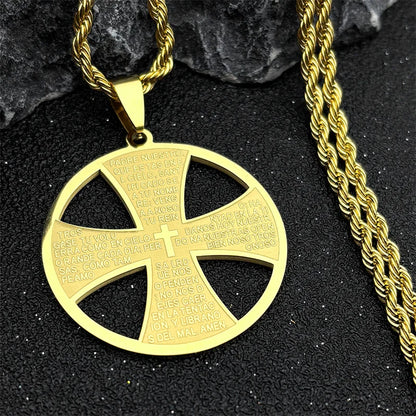 Men Stainless Steel Christian Bible Cross Religious Prayer Chain Big Pendant Necklace
