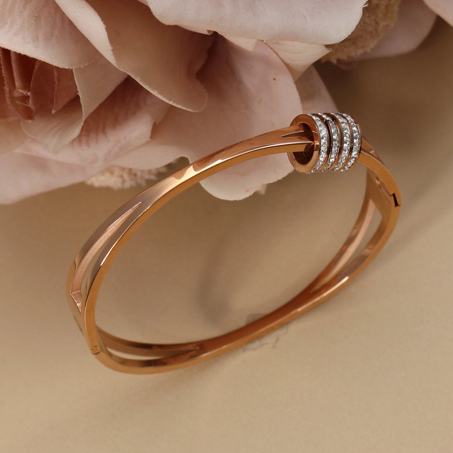 Women's Love Stainless Steel Crystal Bracelets Half Face Hollow Design Bracelet Bangle Jewelry Gifts
