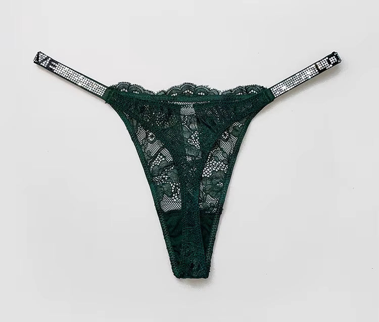 Women Lace Seamless Underwear Rhinestone G-String Thong Low Rise Panties Briefs