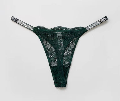 Women Lace Seamless Underwear Rhinestone G-String Thong Low Rise Panties Briefs