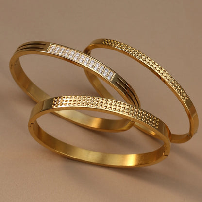 Stainless Steel 18K Gold Plated Zircon Women's Bracelet Bangles Gifts