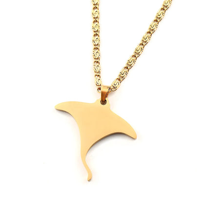 Women Men Stainless Steel Gold Color Ocean Animal Manta Ray Sea Devil Fish Abalone Shell Pendant Necklace