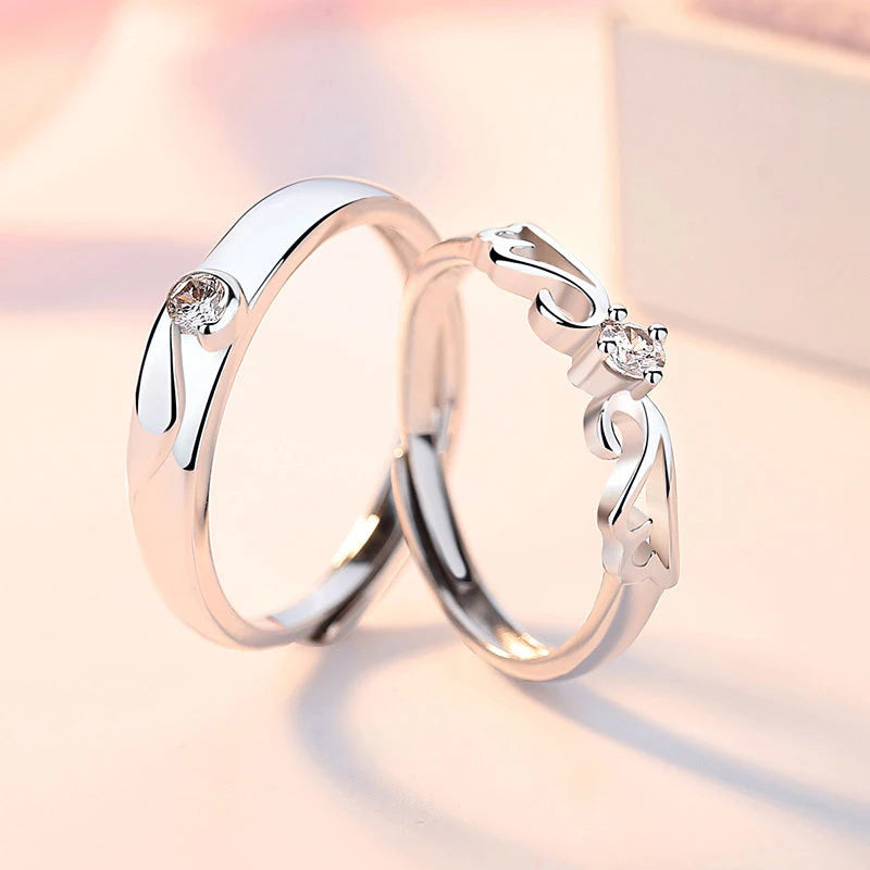 Solid 925 Sterling Silver Unisex Bridal Wedding Retro Antler Couple Rings