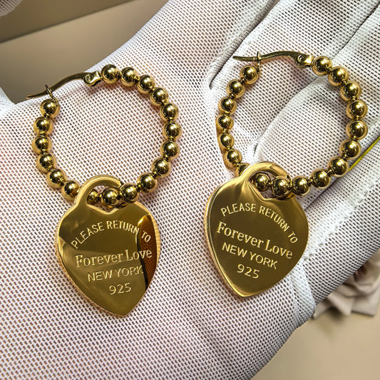 Women Heart Gold Color Stainless Steel Vintage Pendant Earrings Jewelry Gifts