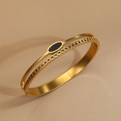 Luxury 2-In-1 Wedding Gold Black Acrylic Stainless Steel Ring Bangles Set