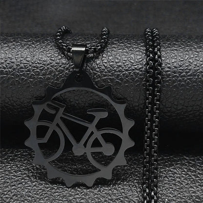 Women Men Tires Bike Bicycle Stainless Steel Long Chain Black Color Necklaces