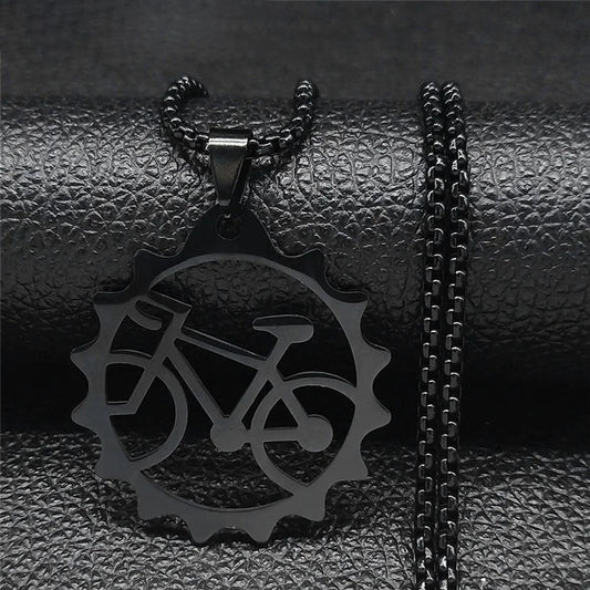 Women Men Tires Bike Bicycle Stainless Steel Long Chain Black Color Necklaces