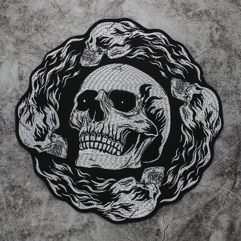 Skull Biker Cool Embroidery Patch Appliques Iron on Patches for Clothing Sewing