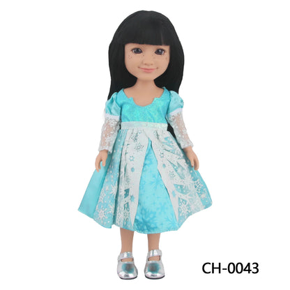 Lake Blue Snow Flower Dress For 14 Inches American Doll Three-tone Doll Skirt Clothes For 35cm Baby Russia DIY Girl Dolls Toy