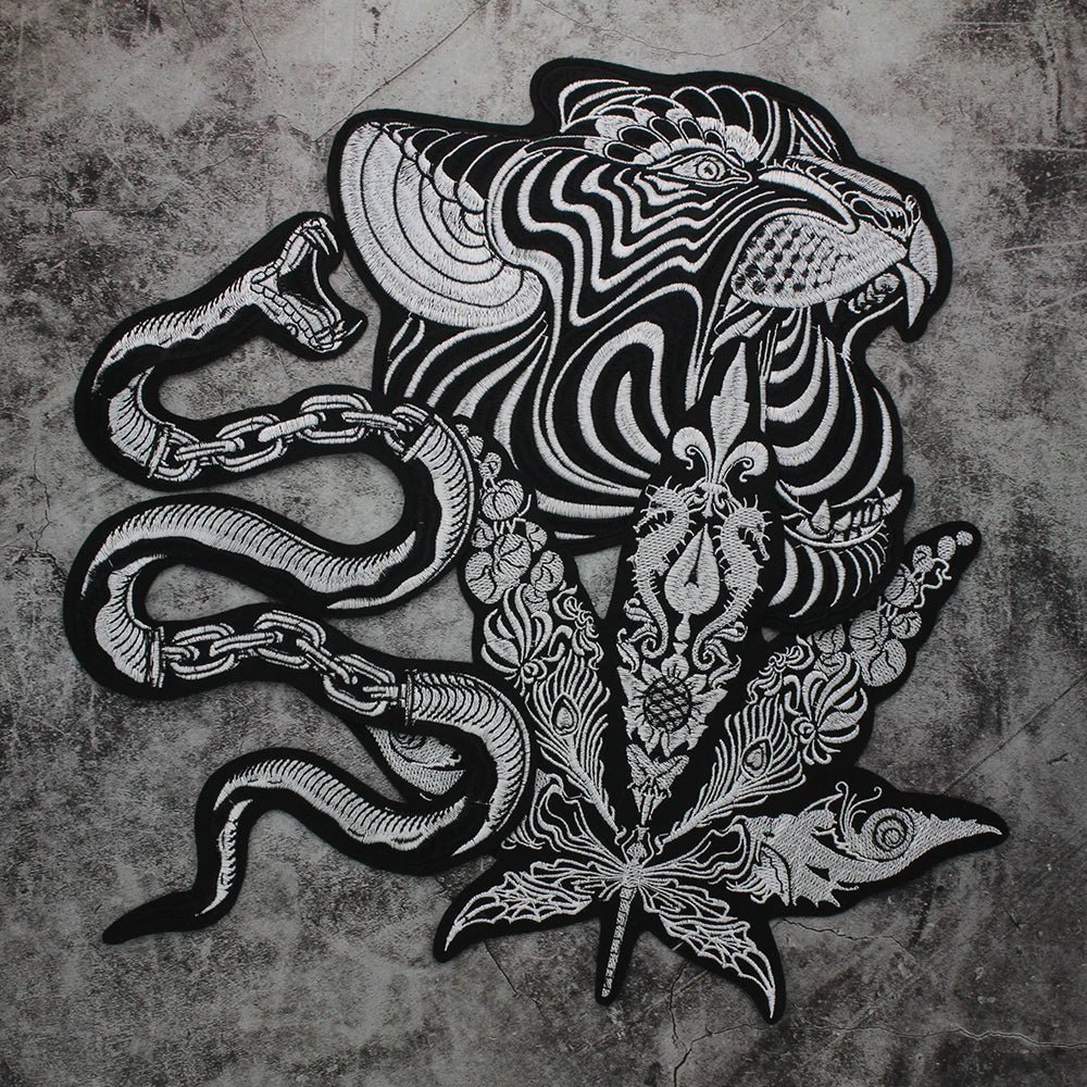 Large Black Snake Embroidery Tiger Maple Leaf Patches for Clothes Patch Stickers DIY Punk Badges for Iron-on Applique