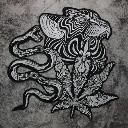 Large Black Snake Embroidery Tiger Maple Leaf Patches for Clothes Patch Stickers DIY Punk Badges for Iron-on Applique