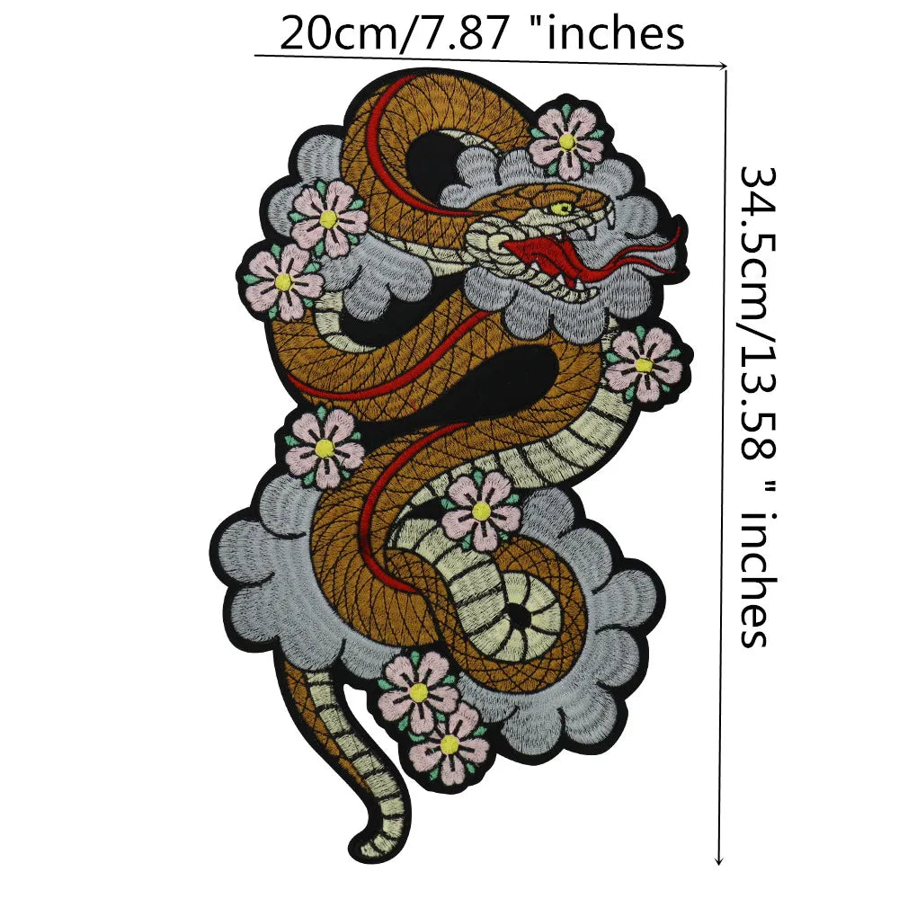 Embroidered Dragon Flower Patch Appliques Iron on Patches Badge Clothes Sewing