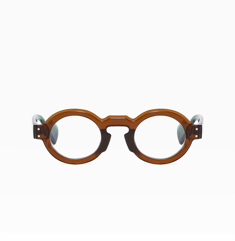 Women Men Punk Double Color Shades Rivets Clear Lens Frame UV400 Round Sunglasses