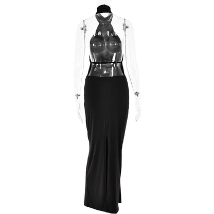 Women Irregular Backless Bodycon Maxi Turtleneck Sleeveless Party Long Dress