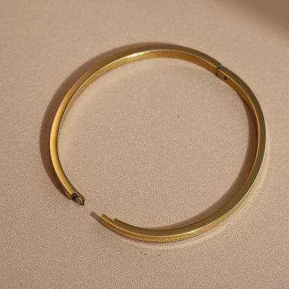2-in-1 Geometric Zircon Design 18K Gold Plated Stainless Steel Bracelet Bangle
