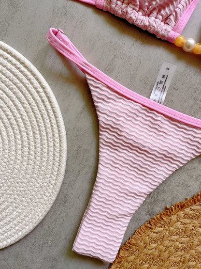 Women Sexy Triangle Swimsuit Solid Swimwear Padded Bathers Bathing Swimming String Bikini Suit