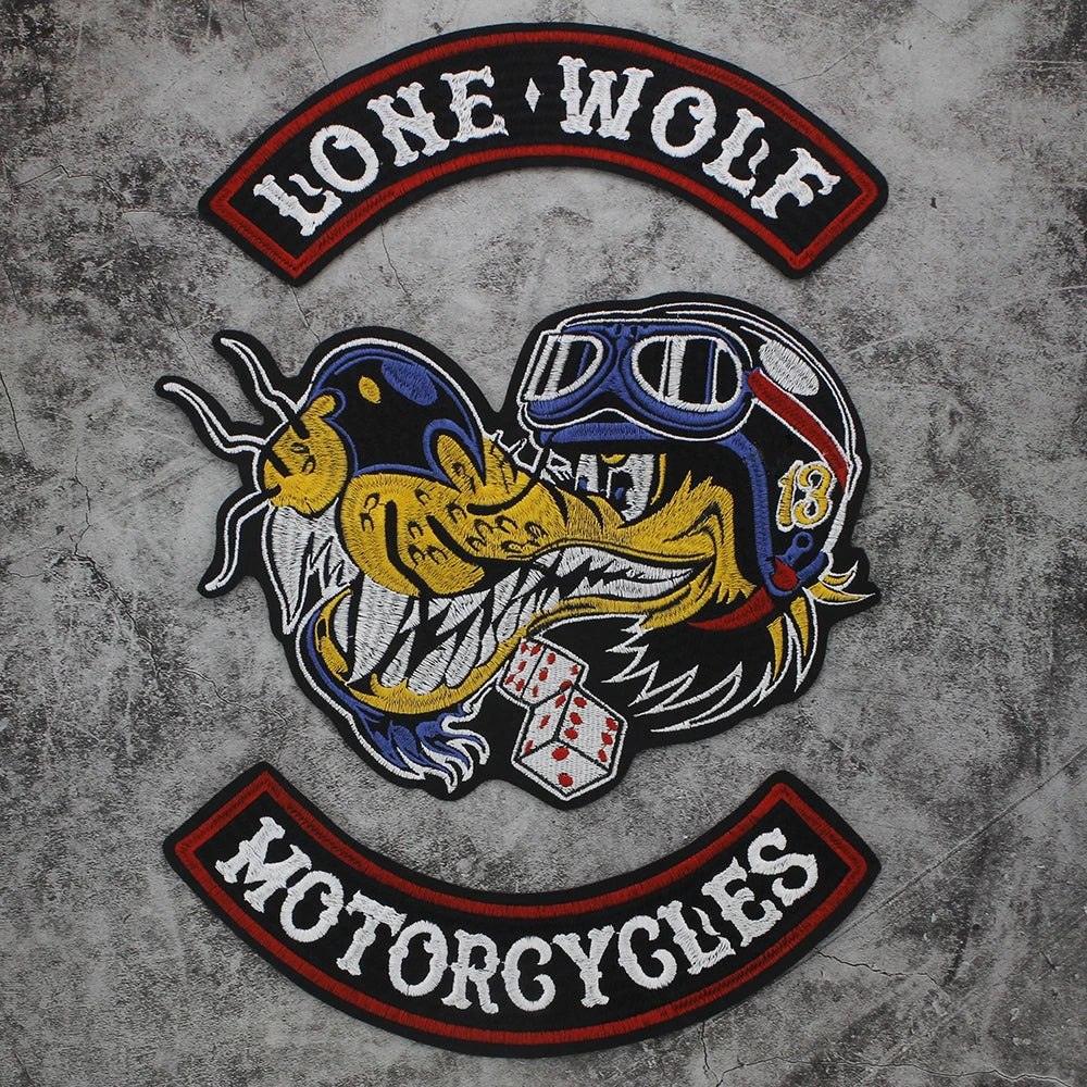 Large letter dog Embroidery Motorcycle Biker Patch Appliques Iron on Patches Badge Clothes Sewing