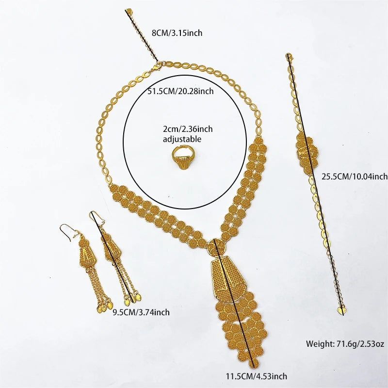 Italian 24K Gold Color Women Ethiopian Dubai Flower Wedding Necklace Bracelet Earring Ring Sets