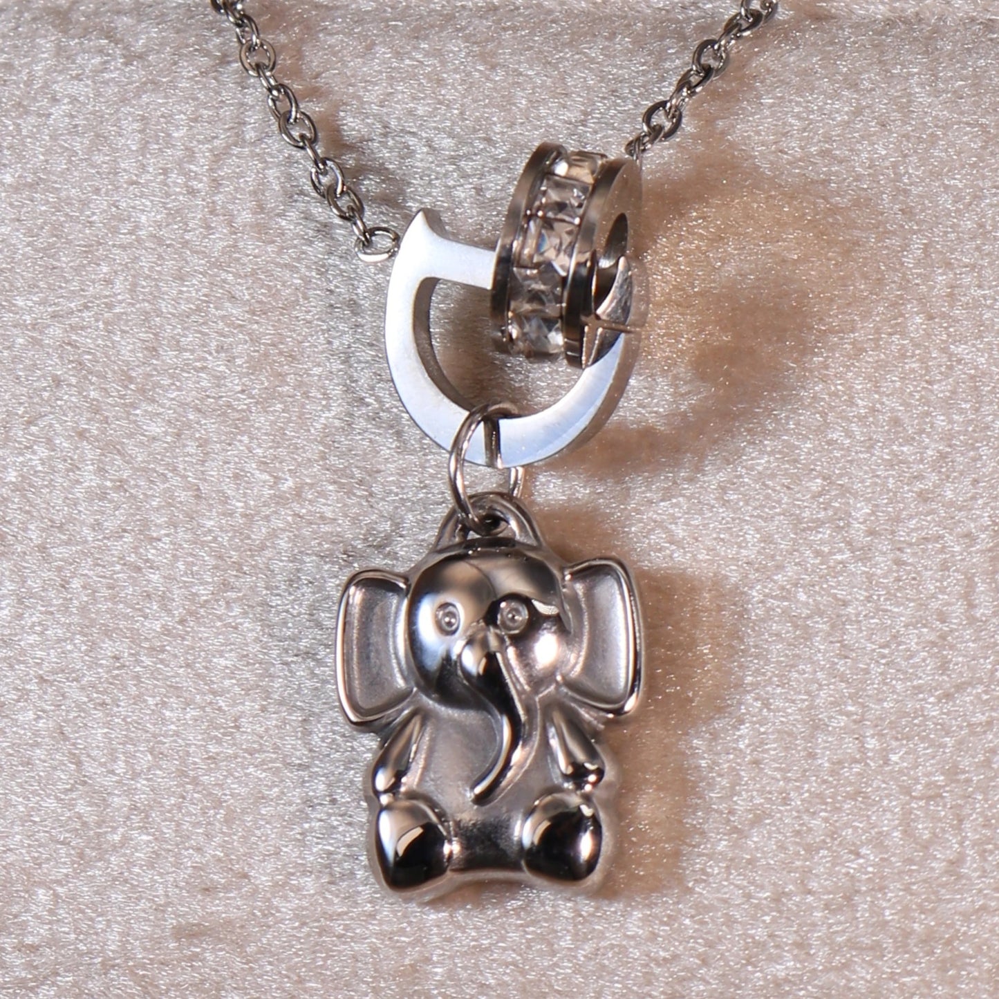 Women Small Elephant Zircon Roman Numeral 18K Gold-Plated Stainless Steel Necklace