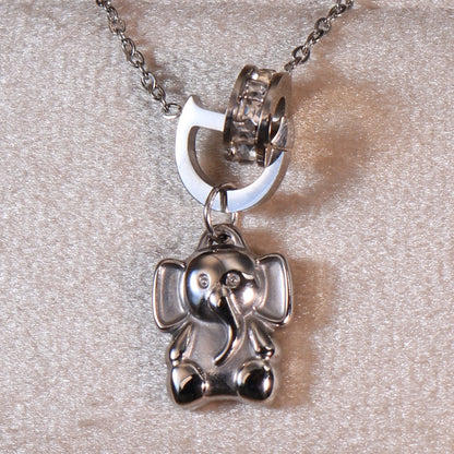 Women Small Elephant Zircon Roman Numeral 18K Gold-Plated Stainless Steel Necklace