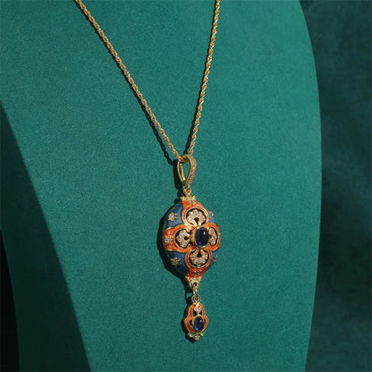 Women Hollowed Out Carvings Oval Enamel Dubai Gold Color Petal Pendant Necklace Earrings Rings