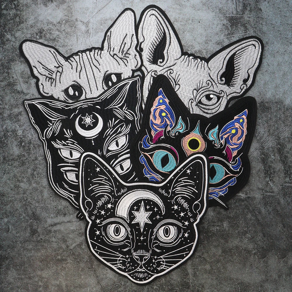 Embroidery Domineering Black Moon Cat Patch Appliques Iron on Patches Badge Clothes Sewing