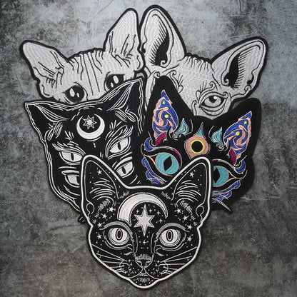 Embroidery Domineering Black Moon Cat Patch Appliques Iron on Patches Badge Clothes Sewing