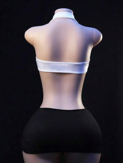 Sexy Babydoll Thong Body Curved Tight Fitting Suspenders Silk Sleepwear Bodystocking Dress