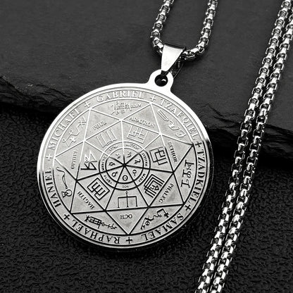 Women Men Stainless Steel Seal of Solomon Christian Amulet Seven Archangels Sigil Medal Angel Pendant Necklace