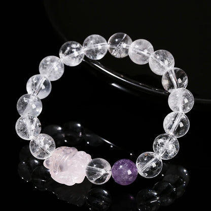 Natural Stone Rock Bead Women Sweet Pink Quartz Carved Healing Crystal Bracelets