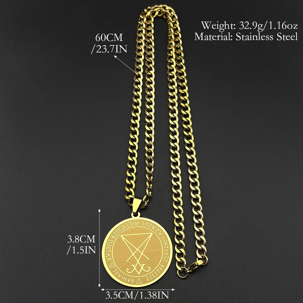 Women Men Seal of Lucifer Azazel Lilith Samael Devil Symbol Church of Satan Stainless Steel Necklace
