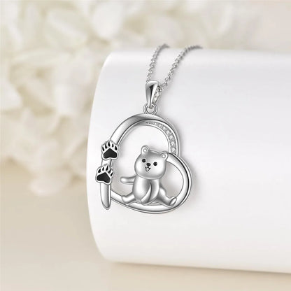 Women Creative Cute Animal Heart Shaped Bear Claw Bear Pendant Necklace