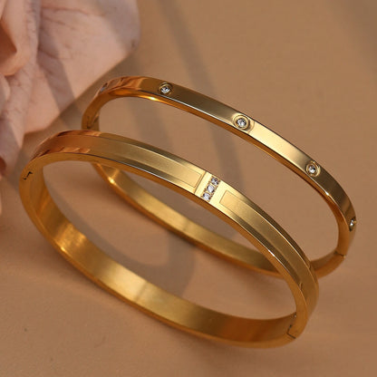 18K Plated Stainless Steel Zircon Fashion Women's Bracelet Bangles Gifts
