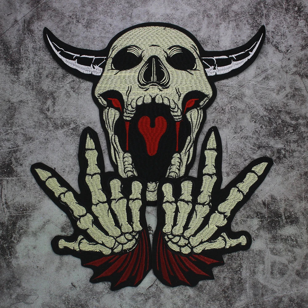 Skull Finger Embroidery Patch Appliques Iron on Patches Badge Clothes Sewing