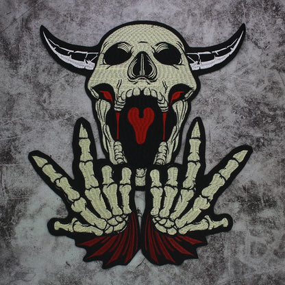 Skull Finger Embroidery Patch Appliques Iron on Patches Badge Clothes Sewing