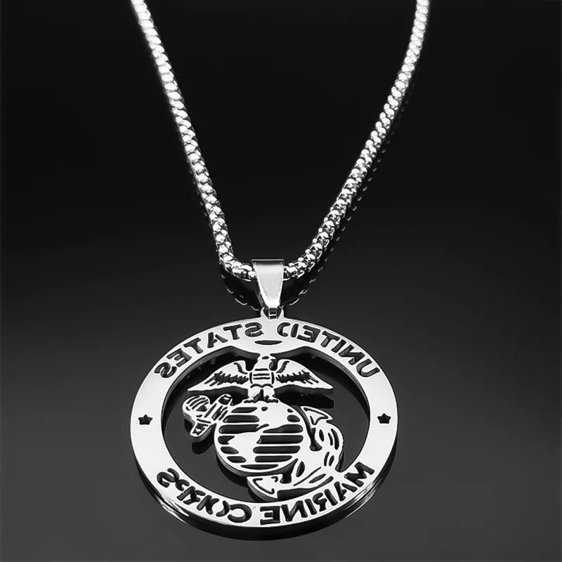 Men Stainless Steel Silver Color United State Marine Corps Pendant Necklace