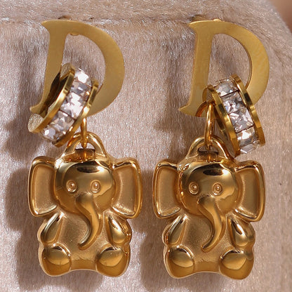 Crystal Stainless Steel 18k Gold-Plated Women's Elephant Eternal Earrings Gift