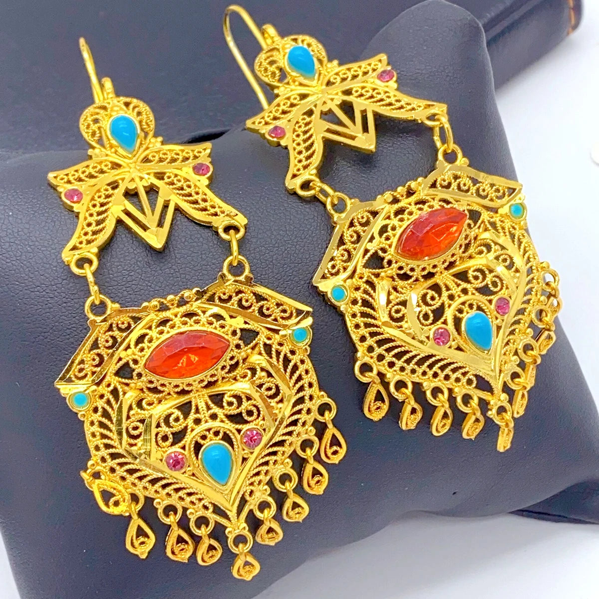 Dubai Ethiopia Tassel Gold Color African Women Bridal Wedding Drop Earrings