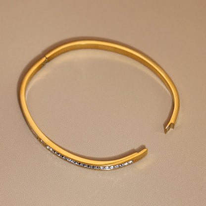 Geometric Crystal Design 18K Gold Plated Stainless Steel Bangle Bracelet Women's Jewelry Gift