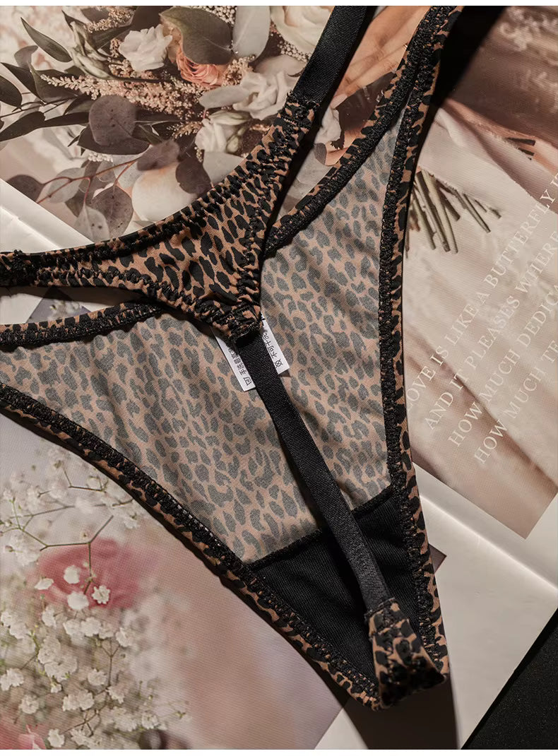 Women Ice Slik Low Waist G-String Leopard Flower Panties Briefs Thong T-back Underwear Lingerie