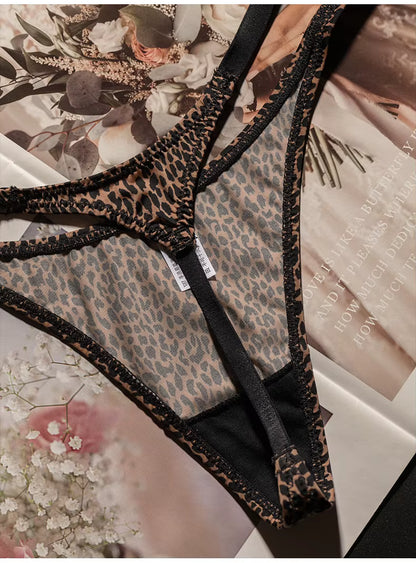 Women Ice Slik Low Waist G-String Leopard Flower Panties Briefs Thong T-back Underwear Lingerie